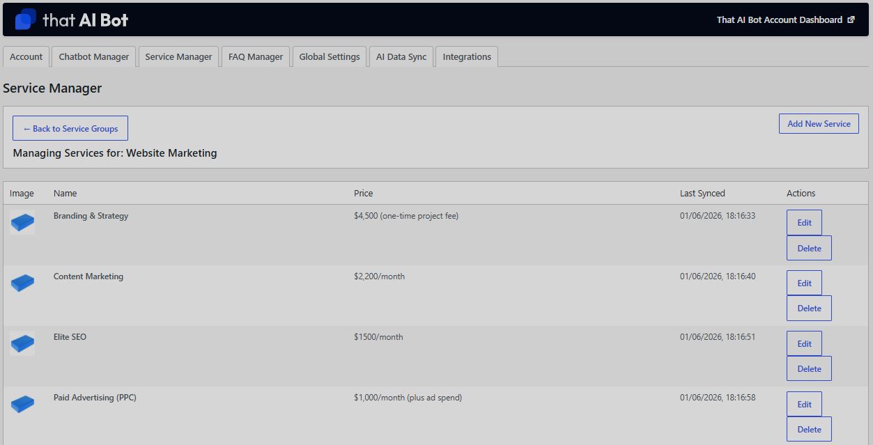 WordPress Service Manager Dashboard